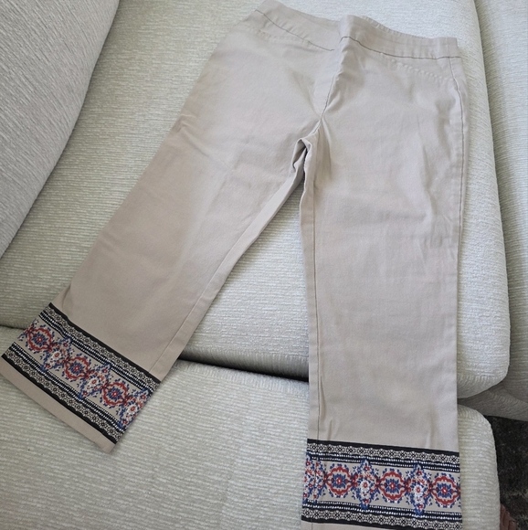 Beautiful Beige Pants with Embroidered Hem - Picture 1 of 4